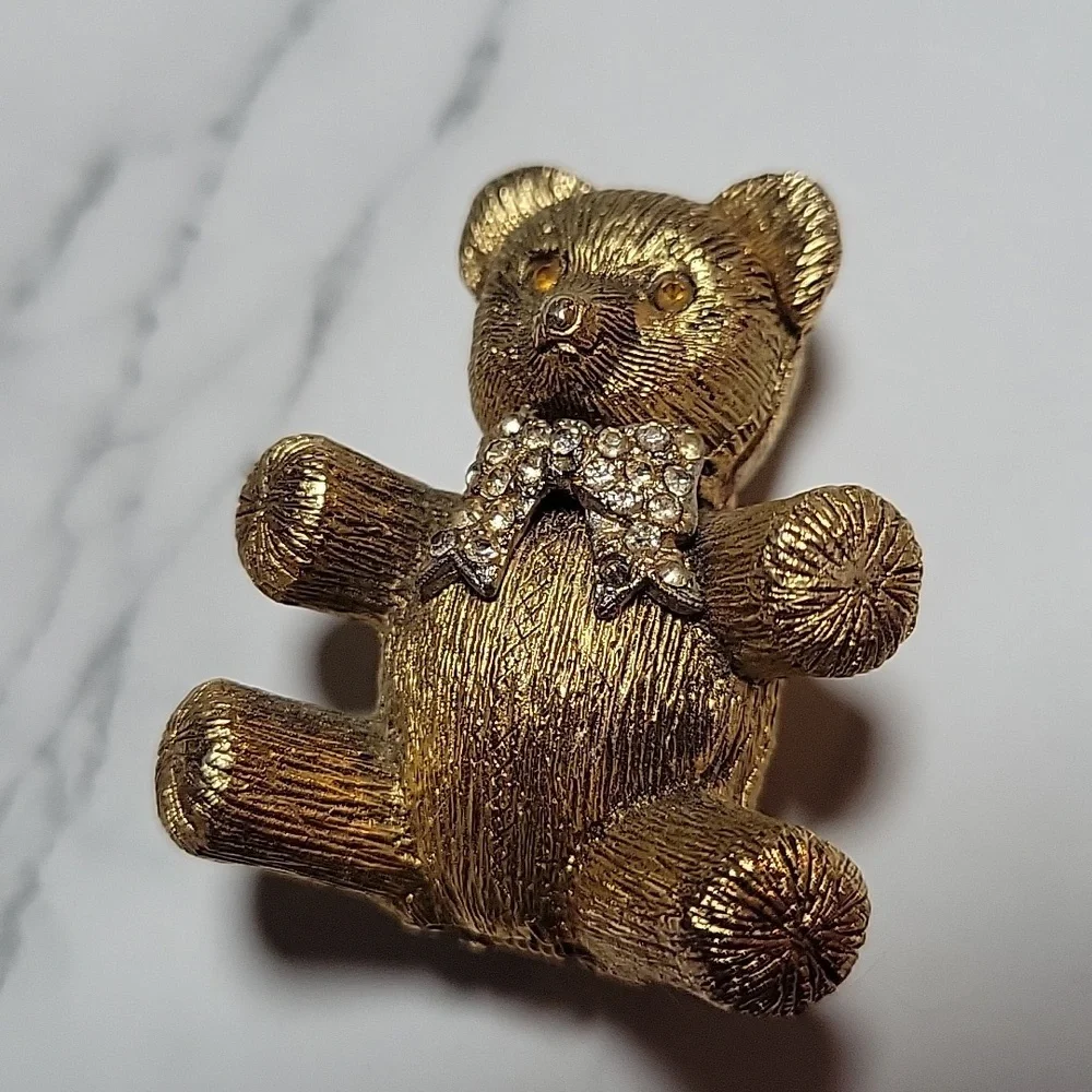 Antique Gold Metal Bear Perfume Holder